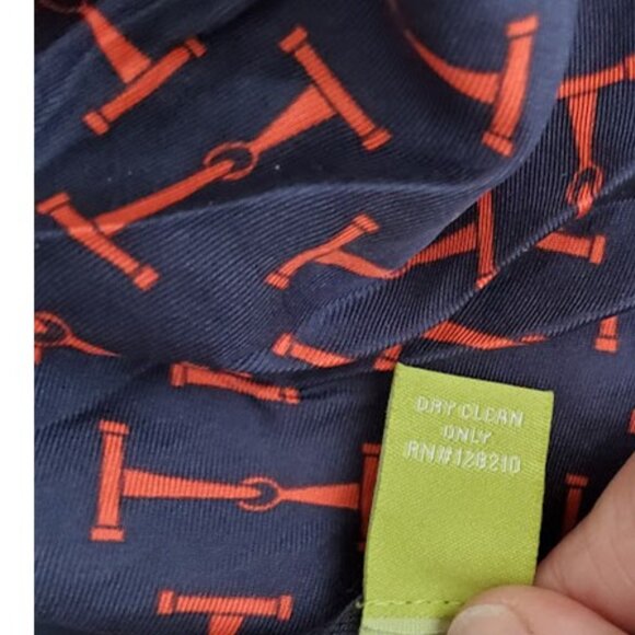 Elizabeth McKay Silk Ruffle Blouse Navy/Red Equestrian Chic T-Bar Print Top Sz 6 - Picture 13 of 13